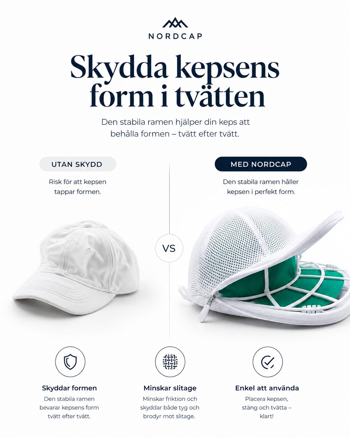 NordCap – Tvätta kepsen utan att tappa formen.