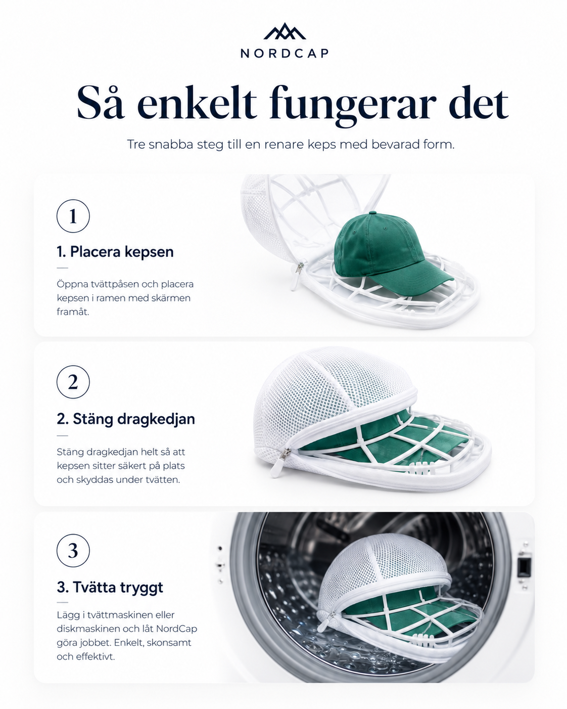 NordCap – Tvätta kepsen utan att tappa formen.